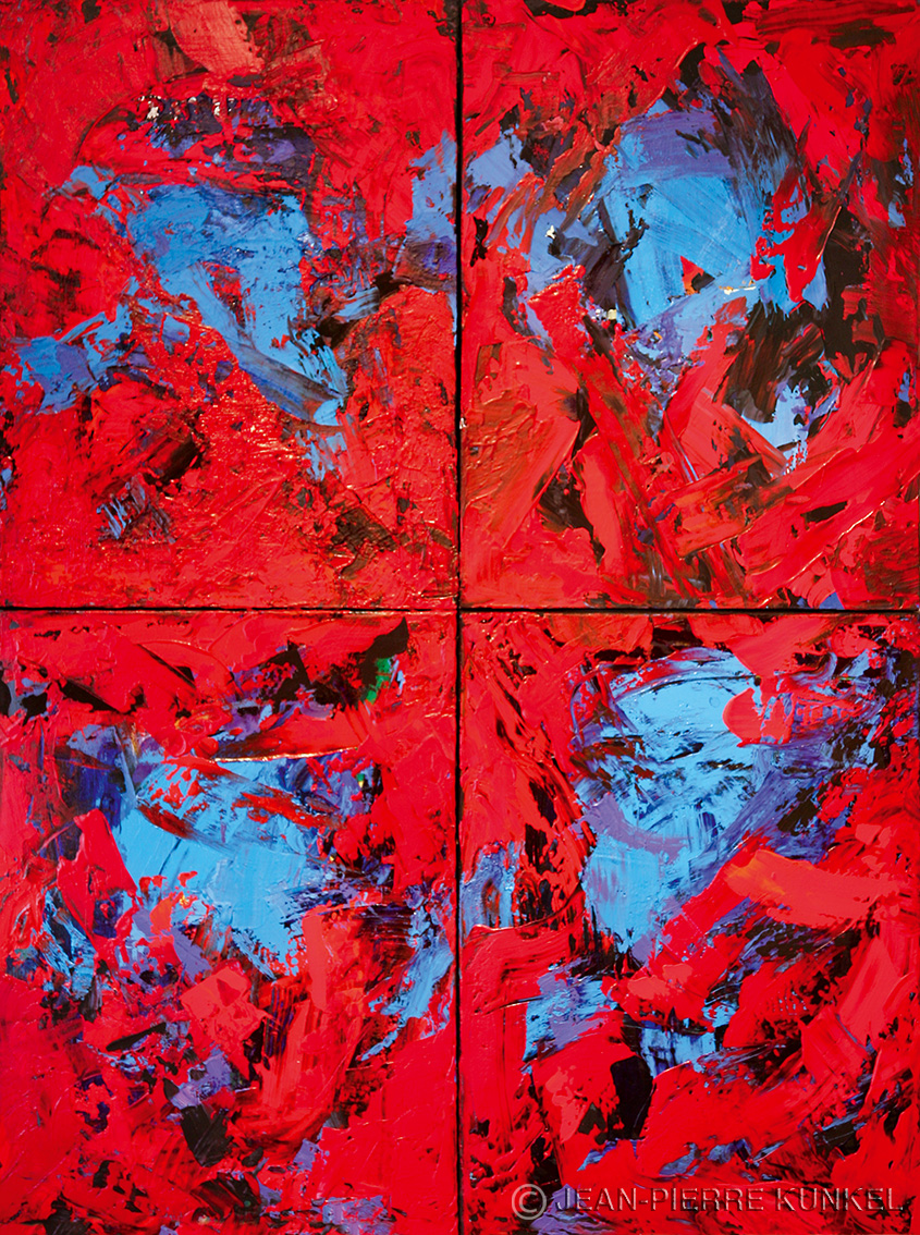 Abstrakt Rotblau, Acryl auf Leinwand 4x 80x60cm